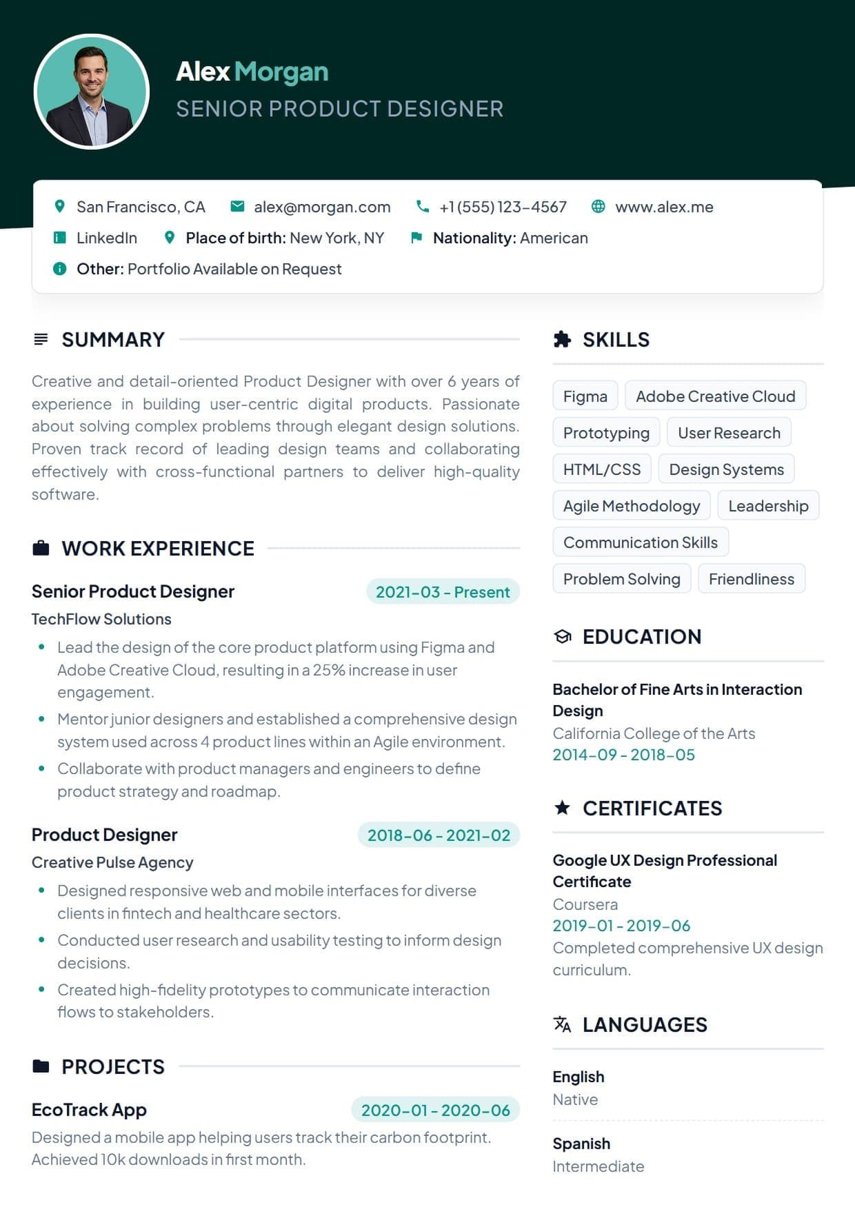 Clean resume template — modern and professional ATS-friendly CV layout for Business & Management, Engineering & IT, Consulting, Sales & Operations