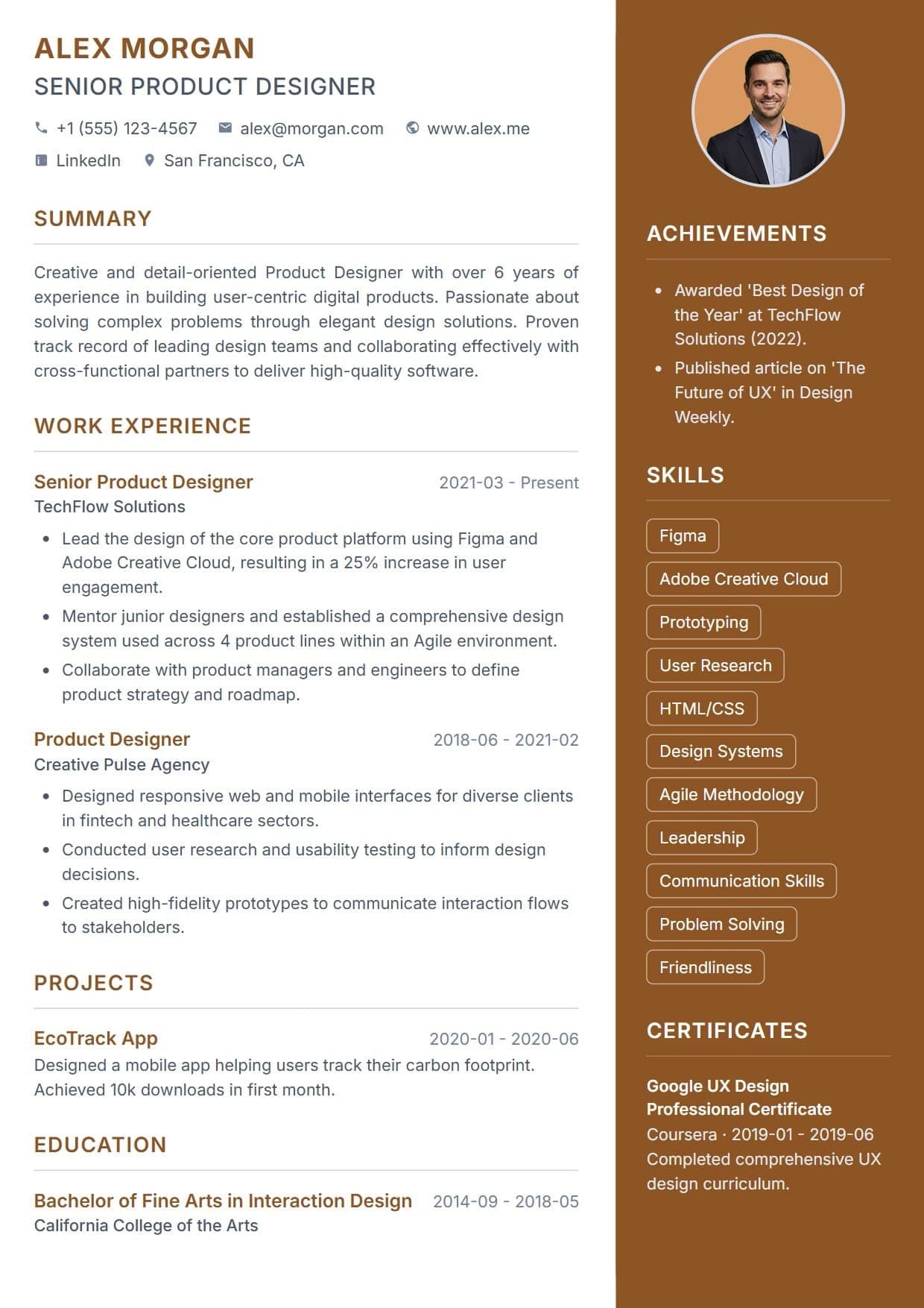Elegant resume template — elegant and professional ATS-friendly CV layout for Creative Arts & Design, Marketing & Communications, Education & Academia, Hospitality & Events