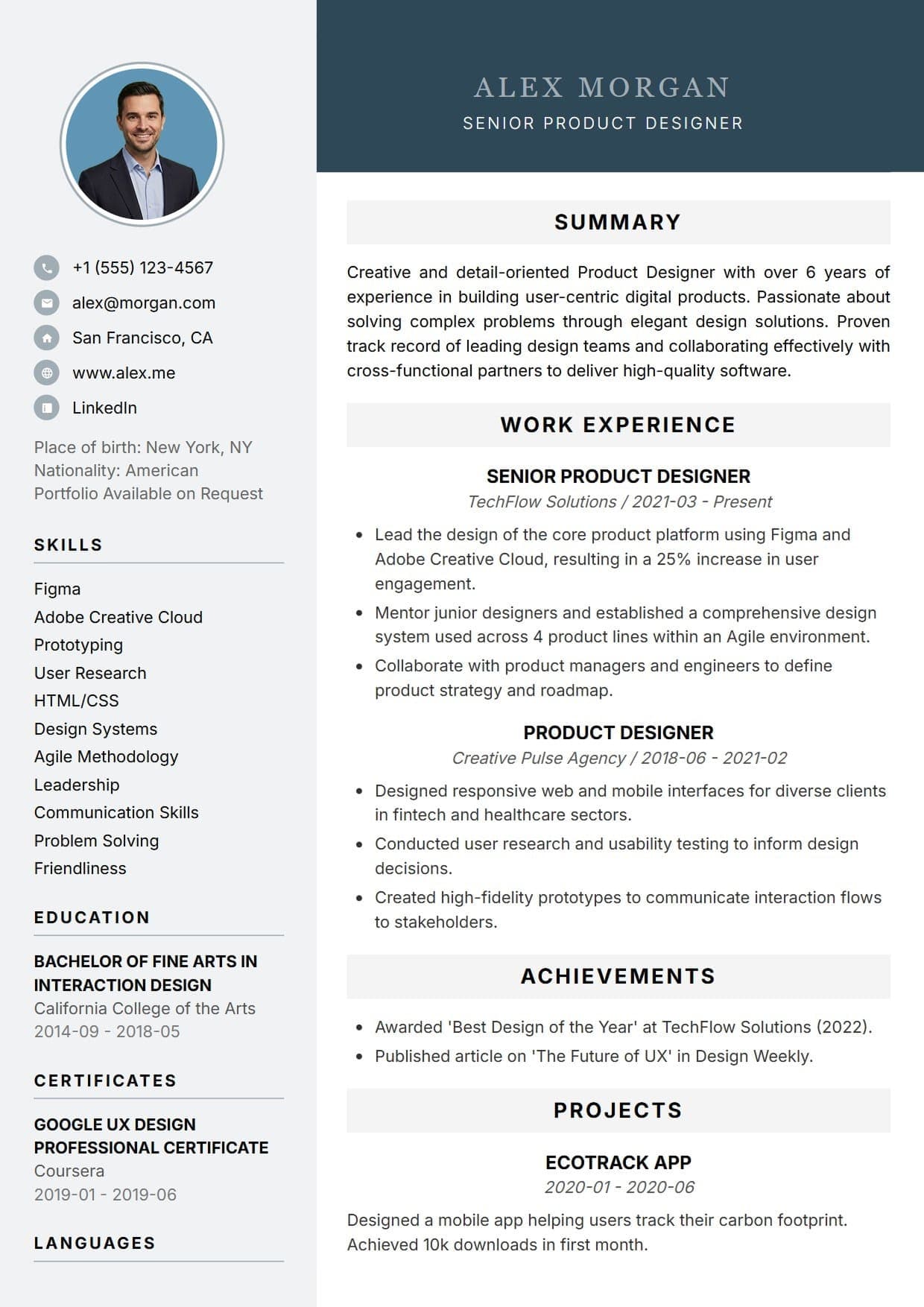Pearl resume template — executive and polished ATS-friendly CV layout for Executive & C-Suite Professionals, Finance, Banking & Accounting, Legal Services & Consulting, Senior Business Management