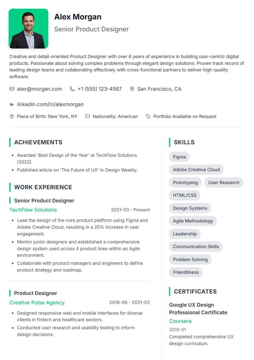 Professional resume template — professional and modern ATS-friendly CV layout