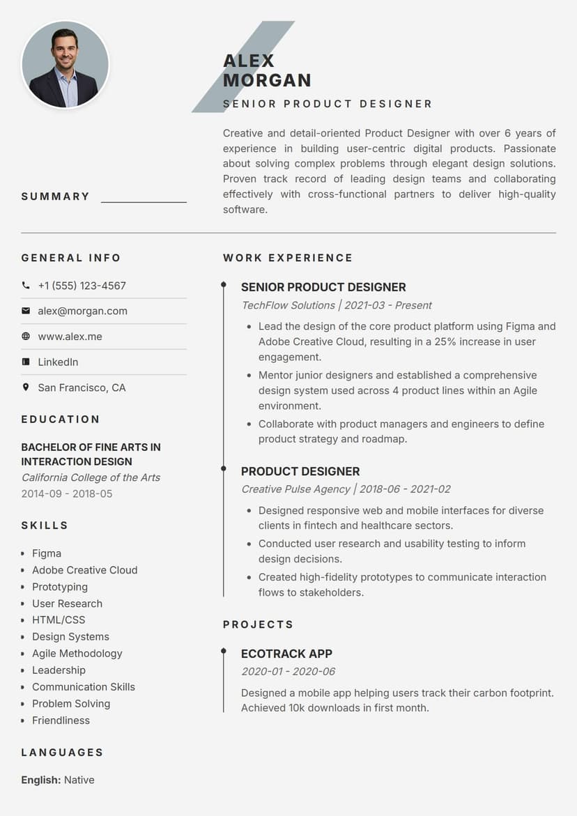 Pure resume template — minimalist and modern ATS-friendly CV layout