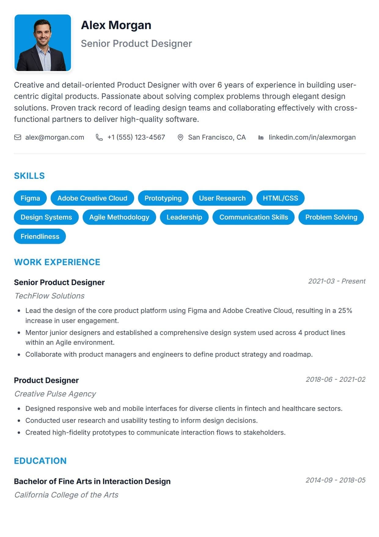 Seamless resume template — modern and creative ATS-friendly CV layout for Tech & Startups, Creative Agencies, Freelancers, Entry-Level Professionals