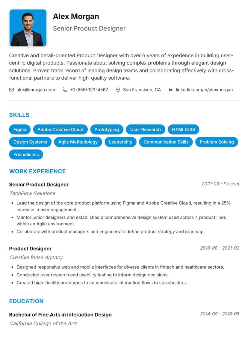 Seamless resume template — modern and creative ATS-friendly CV layout