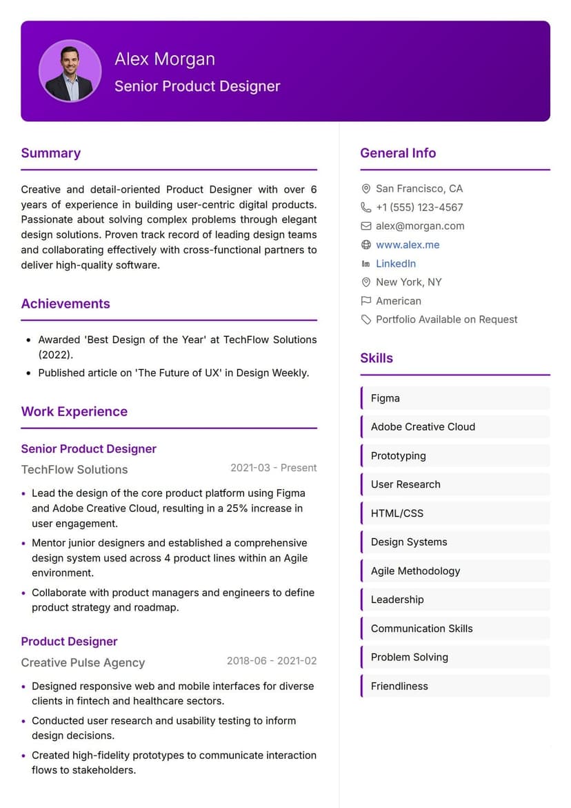 Sleek resume template — creative and bold ATS-friendly CV layout
