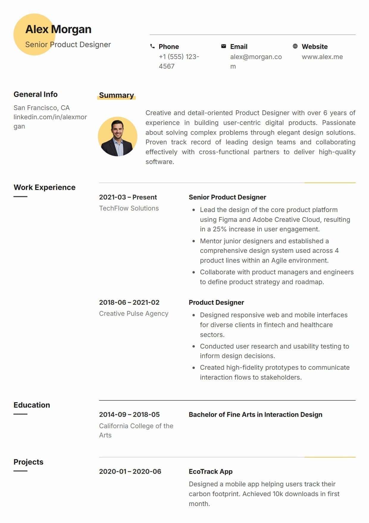 Spark resume template — innovative and modern ATS-friendly CV layout for UX/UI & Product Design, Creative Tech & Engineering, Digital Marketing & Strategy, Forward-Thinking Innovators