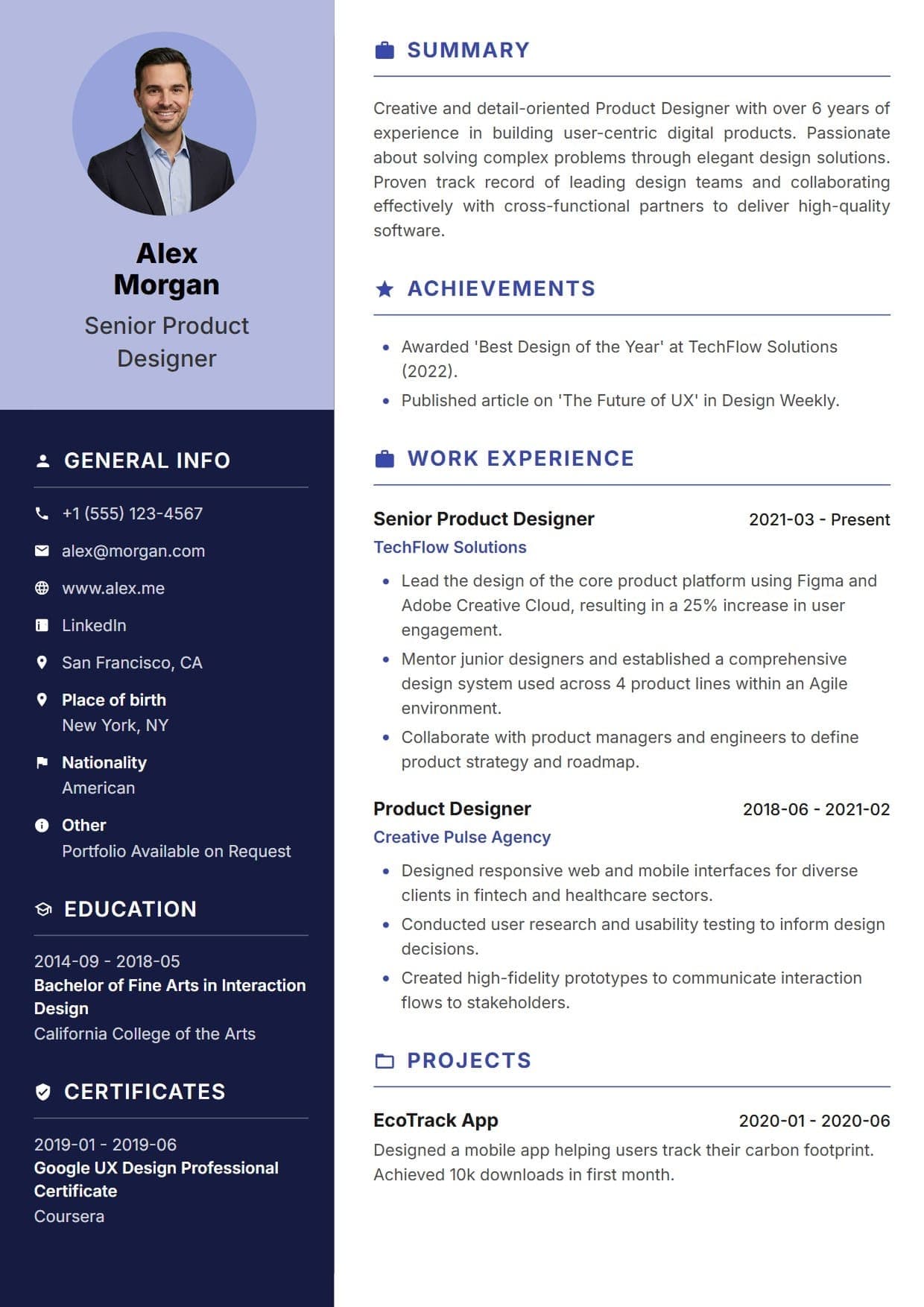 Squary resume template — modern and structured ATS-friendly CV layout for Product Design & UI/UX, Software Engineering, Marketing & Communications, Project Management