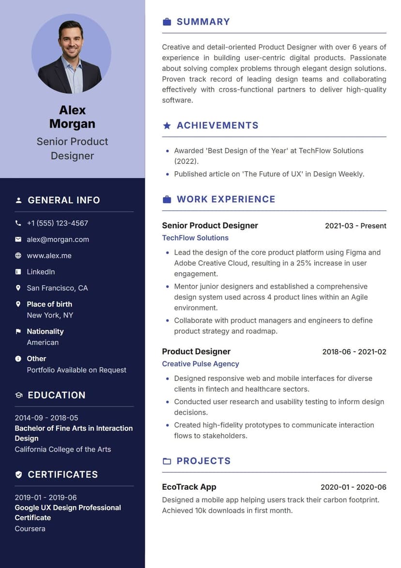 Squary resume template — modern and structured ATS-friendly CV layout