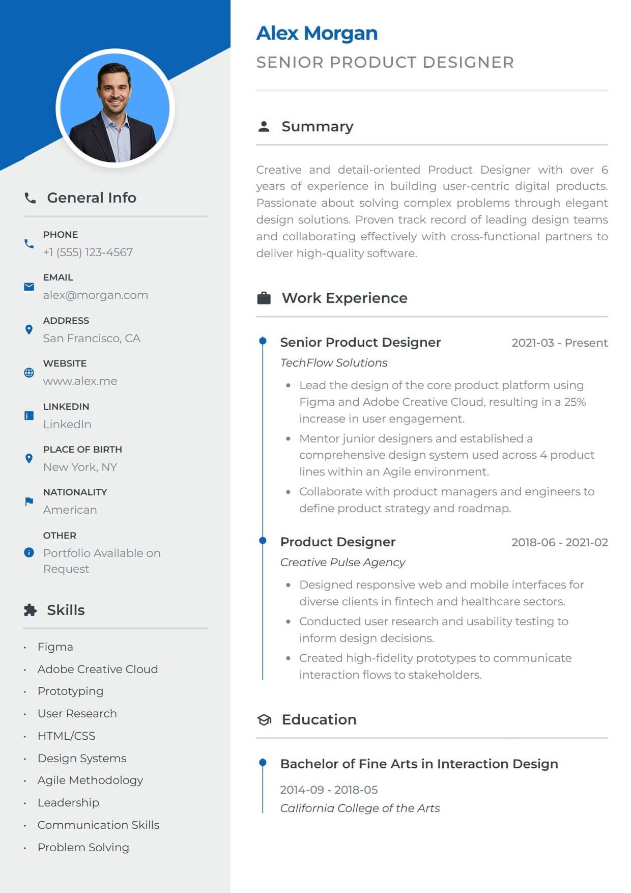 Stylish resume template — elegant and modern ATS-friendly CV layout for Product Management, Design & Creative, Marketing & PR, Tech Innovators
