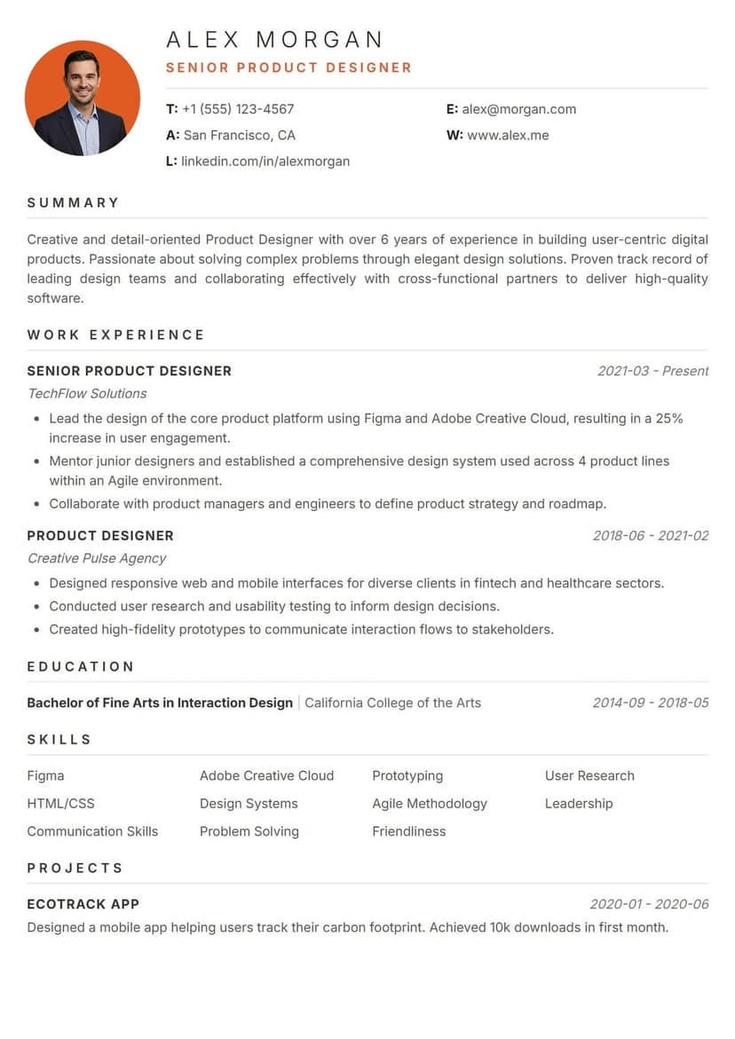 Lumina resume template Lumina resume template — vibrant and professional ATS-friendly CV layout for Product & Project Managers, Marketing & Communications, Designers & Creatives, Business Development Professionals