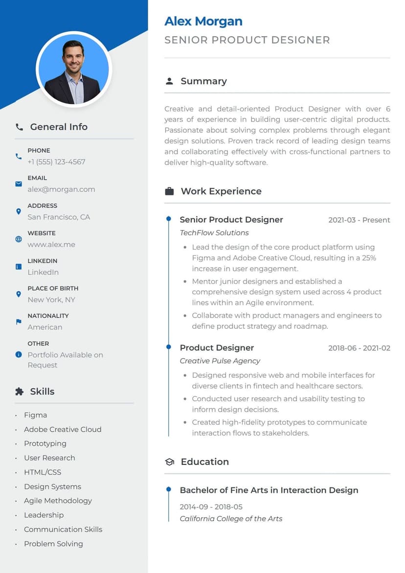 Stylish resume template Stylish resume template — elegant and modern ATS-friendly CV layout for Product Management, Design & Creative, Marketing & PR, Tech Innovators