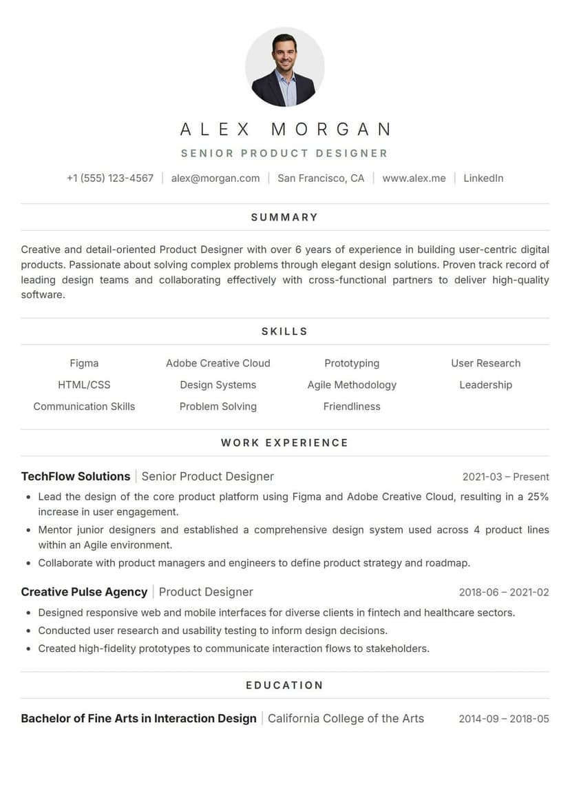 Zen resume template Zen resume template — minimalist and centered ATS-friendly CV layout for Writers, Editors & Copywriters, HR & People Operations, Customer Success & Support, Creative Professionals seeking extreme minimalism